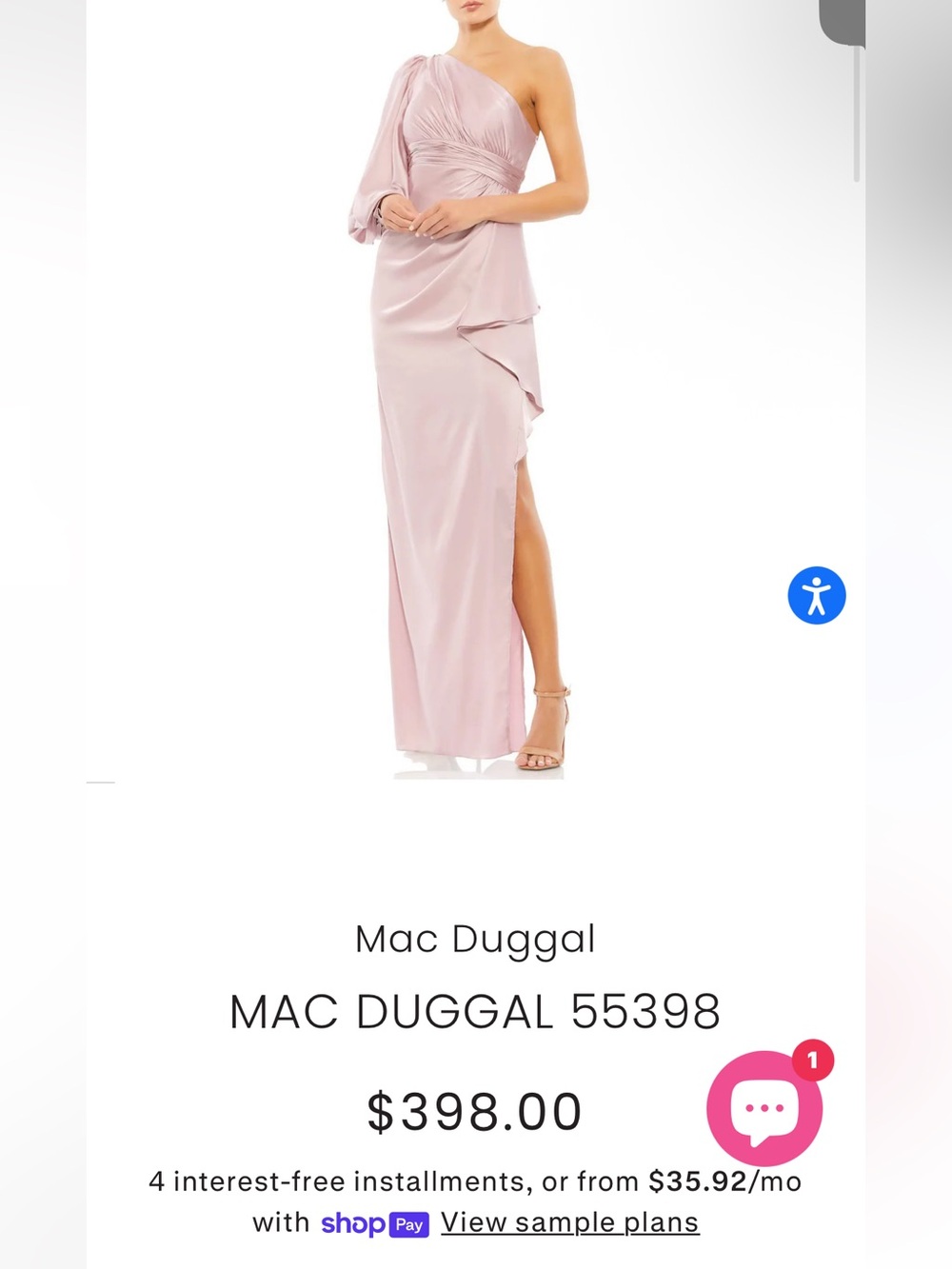 Mac Duggal One-Shoulder Long Sleeve Draped Bodice Gown Maxi Dress 55398 NWT $398 - Picture 5 of 5
